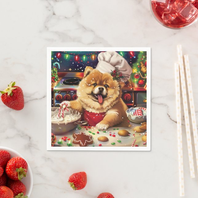Serviette En Papier Chow Chow Holiday Baking : Festive Noël (En situation)