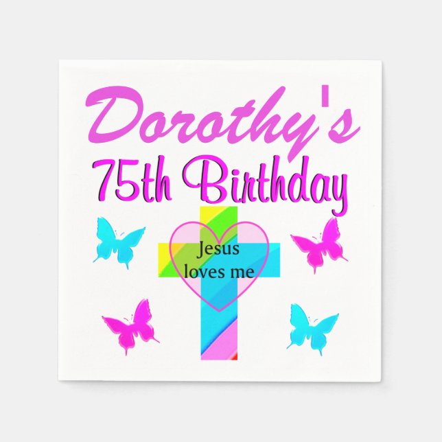 SERVIETTE EN PAPIER CHRÉTIEN 75E NAPKINS CUSTOMISÉS D'ANNIVERSAIRE (Devant)