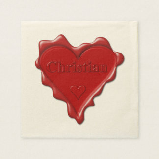 Serviette En Papier Chrétien. Coeur rouge sceau de cire avec le nom Ch