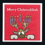 Serviette En Papier Chrismukkah Reinder avec Menorah Antlers Napkins<br><div class="desc">Ce sont des serviettes amusantes à utiliser lors de vos réunions de vacances. Le dessin présente mon renne de dessin animé dont les bois sont comme une menorah. Il mélange les symboles juifs et chrétiens. J'ai aussi fait une nappe Chrismukkah avec beaucoup de personnages juifs/chrétiens différents, dont celle-ci. Donc, ça...</div>