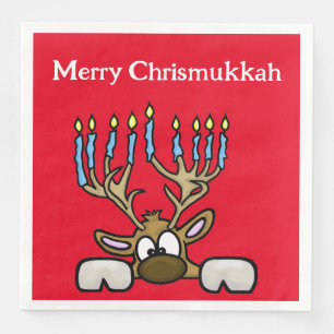 Serviette En Papier Chrismukkah Reinder avec Menorah Antlers Napkins
