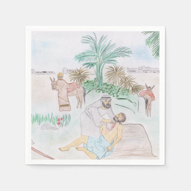 Serviette En Papier Christian Artwork Le bon samaritain (Devant)