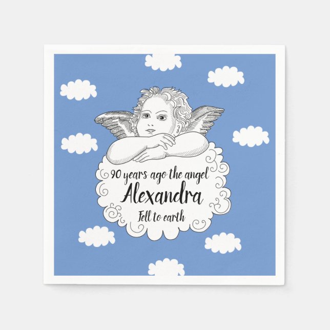 Serviette En Papier Christian Cloud Angel Joyeux 90e anniversaire (Devant)