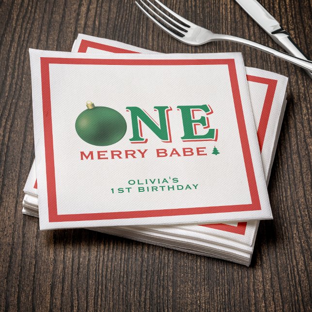 Serviette En Papier Christmas 1st Birthday Party Merry Ornament (Christmas 1st Birthday Party Merry Ornament Napkins
)
