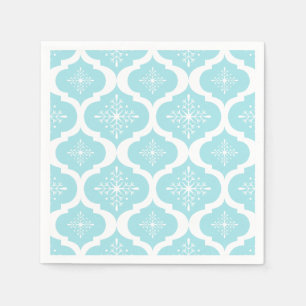 Serviette En Papier Christmas Aqua Blue Snowflakes Lattice Motif