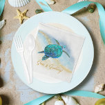 Serviette En Papier Christmas Beach Sea Turtle Seas et salutations<br><div class="desc">Amusez vos invités dans le style de vacances côtier, avec ces plaques de papier de Noël de plage tropicale, avec une aquarelle bleu turquoise tortue de mer sur un arrière - plan de plage abstrait avec une fausse parties scintillant d'or vague brillante, et or Seas & Greys. Consultez la collection...</div>