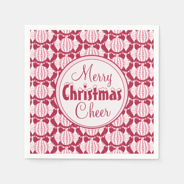 Serviette En Papier Christmas Bulbs w/ Snowy Font Red & White (Devant)