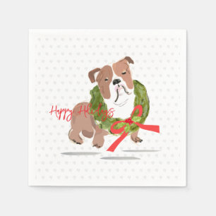 Serviette En Papier Christmas Bulldog Joyeux Festive Holly Chien