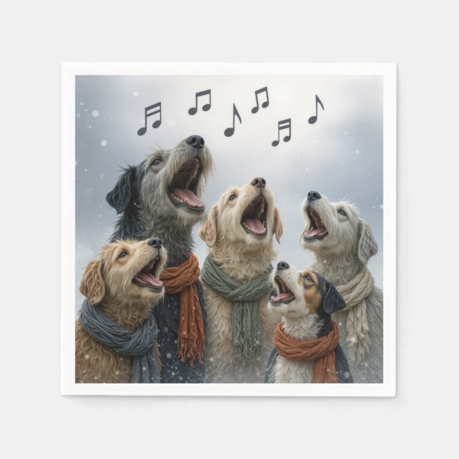 Serviette En Papier Christmas Caroling Dogs In Snowflakes (Devant)
