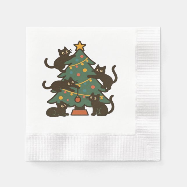 Serviette En Papier Christmas Cats Around The Tree Holiday Classic (Devant)