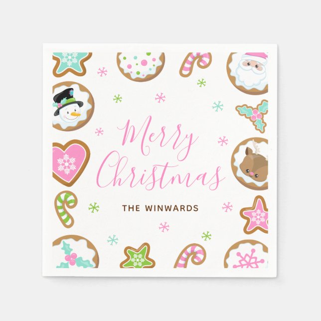 Serviette En Papier Christmas Cookies Merry Christmas Pink and Green (Devant)