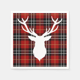 SERVIETTE EN PAPIER CHRISTMAS DEER RED PLAID