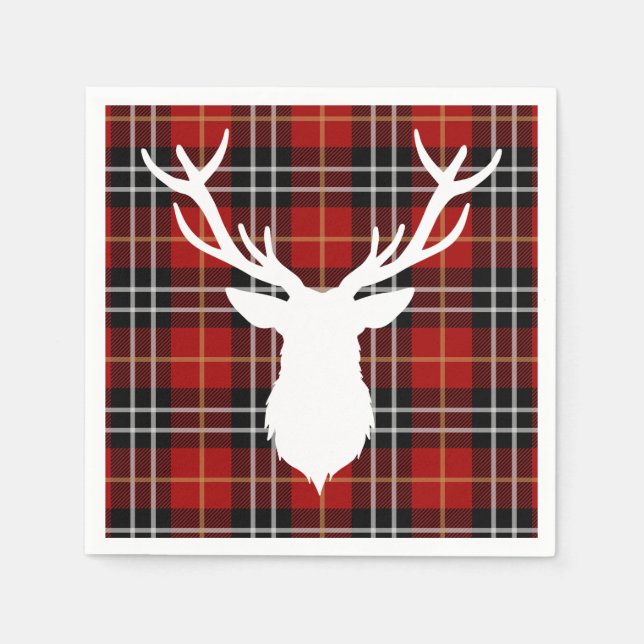 SERVIETTE EN PAPIER CHRISTMAS DEER RED PLAID (Devant)