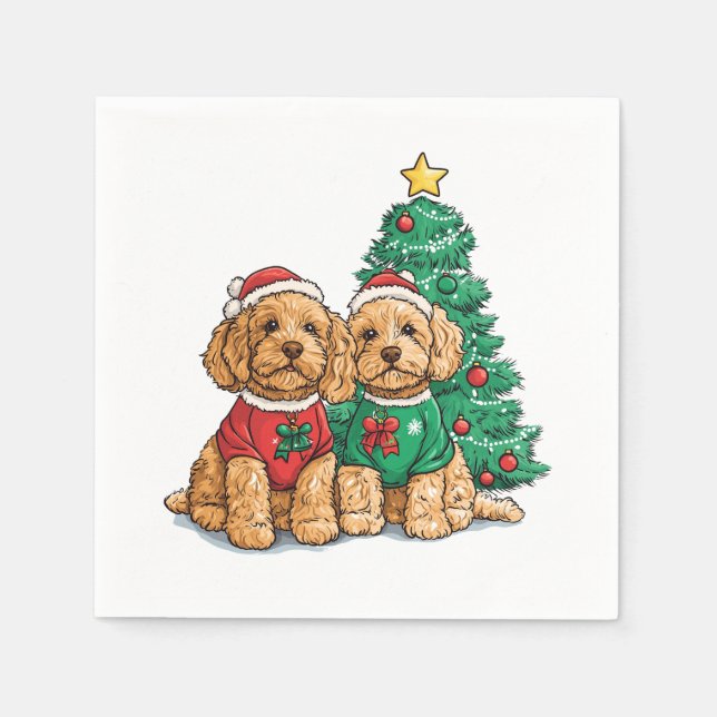 Serviette En Papier Christmas Goldendoodle Dogs (Devant)