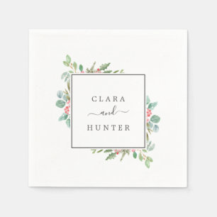 Serviette En Papier Christmas Greenery & Red Berry Mariage