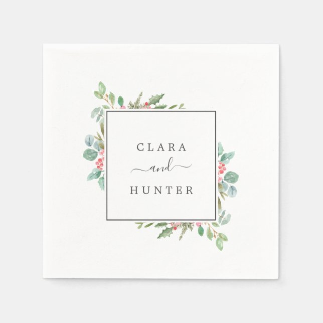 Serviette En Papier Christmas Greenery & Red Berry Mariage (Devant)