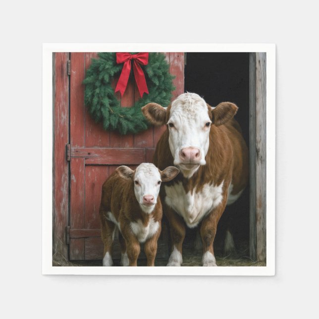 Serviette En Papier Christmas Hereford Cow and Calf (Devant)