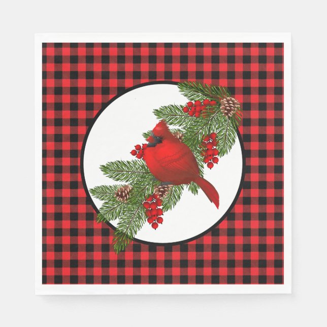 Serviette En Papier Christmas Holiday Red Cardinal Buffalo Print (Devant)