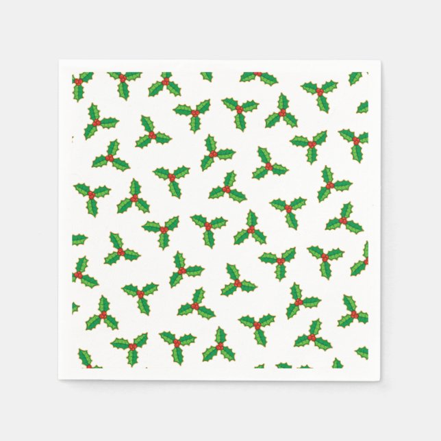 Serviette En Papier Christmas Holly Motif (Devant)