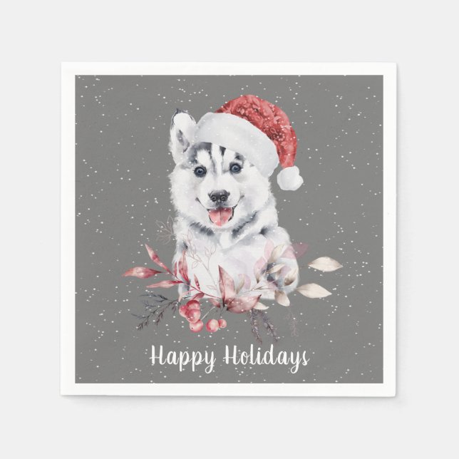 Serviette En Papier Christmas Husky On Grey (Devant)