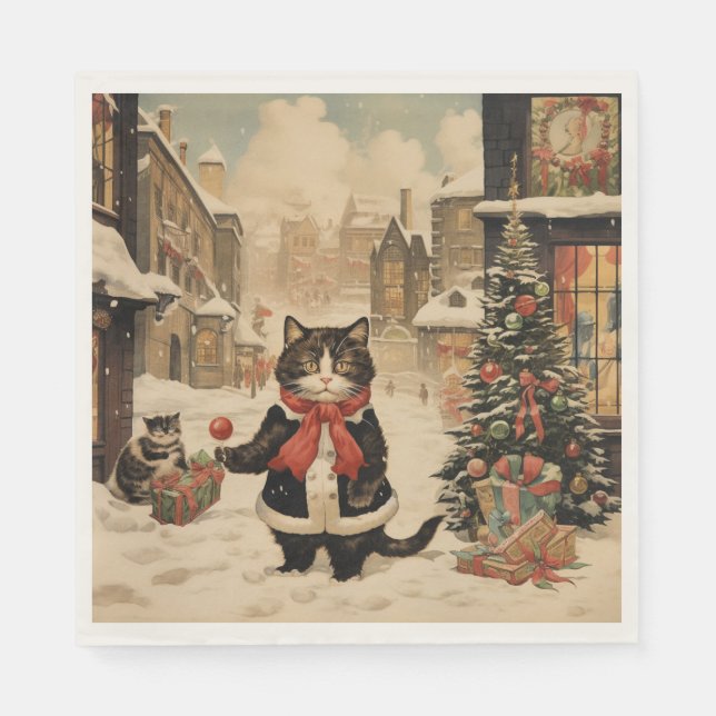 Serviette En Papier Christmas Kitty, Jour de la neige (Devant)