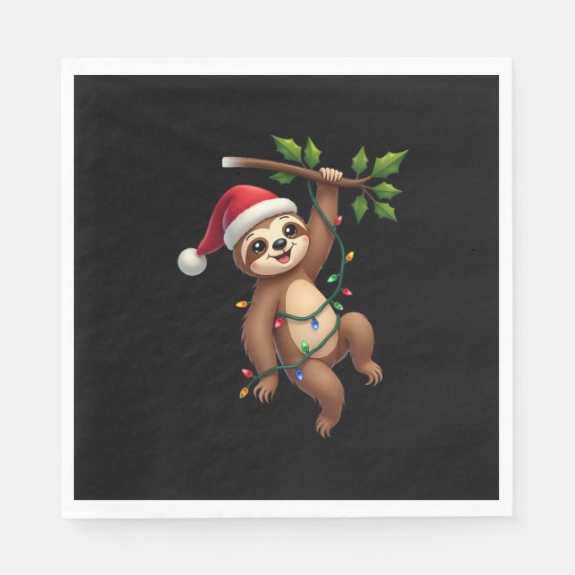 Serviette En Papier Christmas Lights Sloth Wearing Xmas Hat - Sloth Lo (Devant)