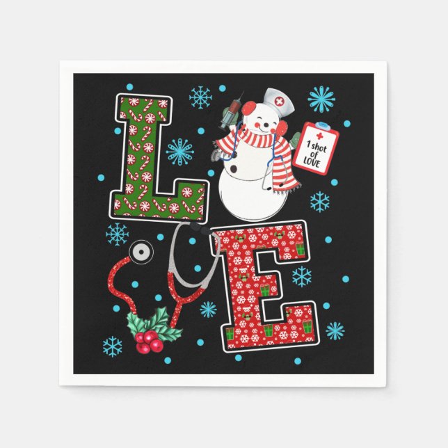 Serviette En Papier Christmas Love Nurse mignonne Médicale Snowman Hol (Devant)
