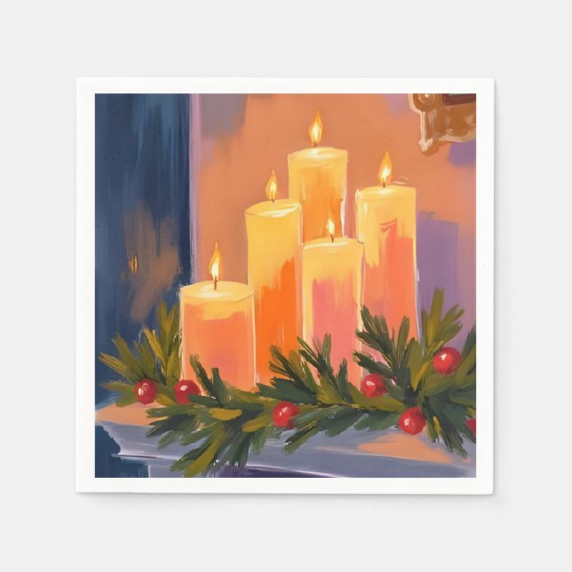 Serviette En Papier Christmas Mantle Candles Garland Painted Holiday (Devant)