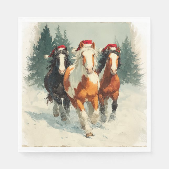Serviette En Papier Christmas Paper Napkin/Beautiful Galloping Horses  (Devant)