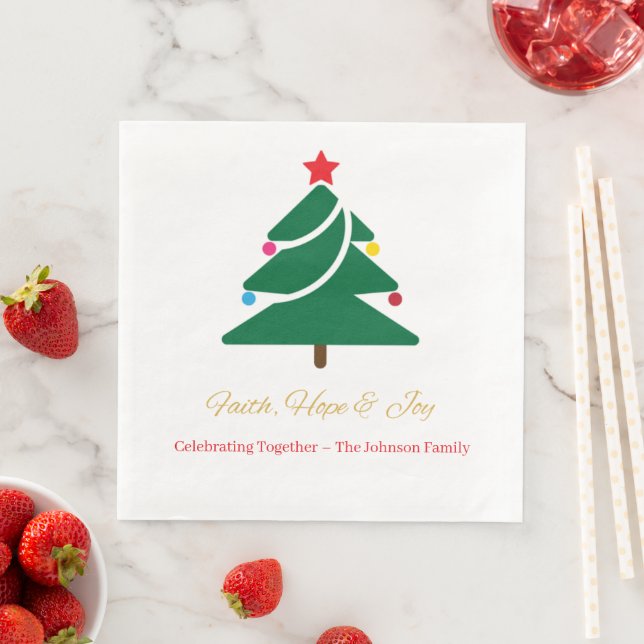 Serviette En Papier Christmas Paper Napkin with Holiday Motifs (En situation)