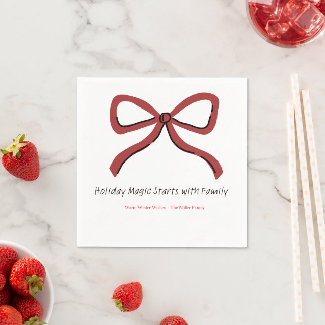 Serviette En Papier Christmas Paper Napkin with Trees & Hearts (En situation)