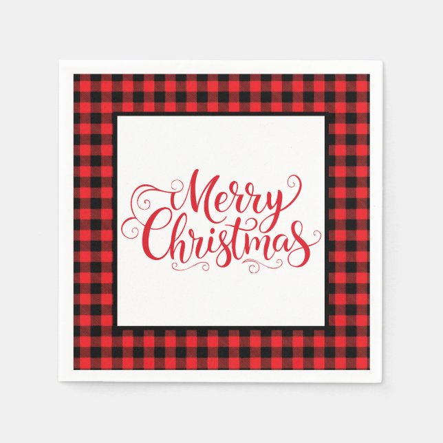 Serviette En Papier Christmas Paper Napkins Red & Black Buffalo Plaid (Devant)