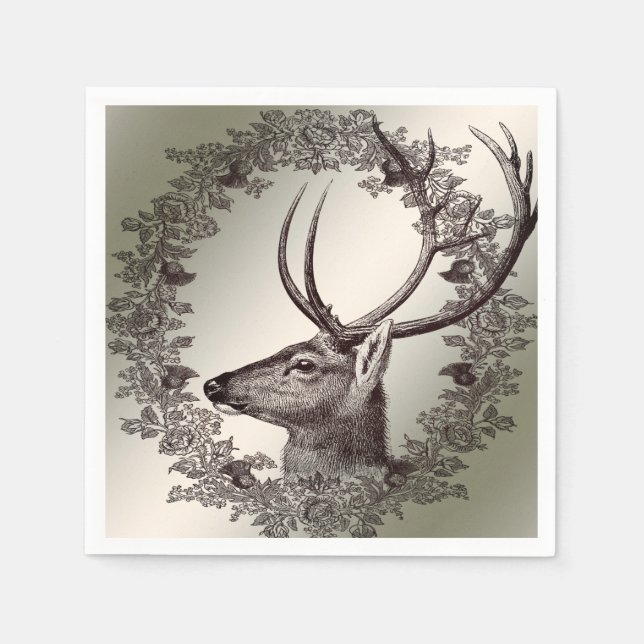 Serviette En Papier Christmas Party Floral Reindeer Golden Winter (Devant)