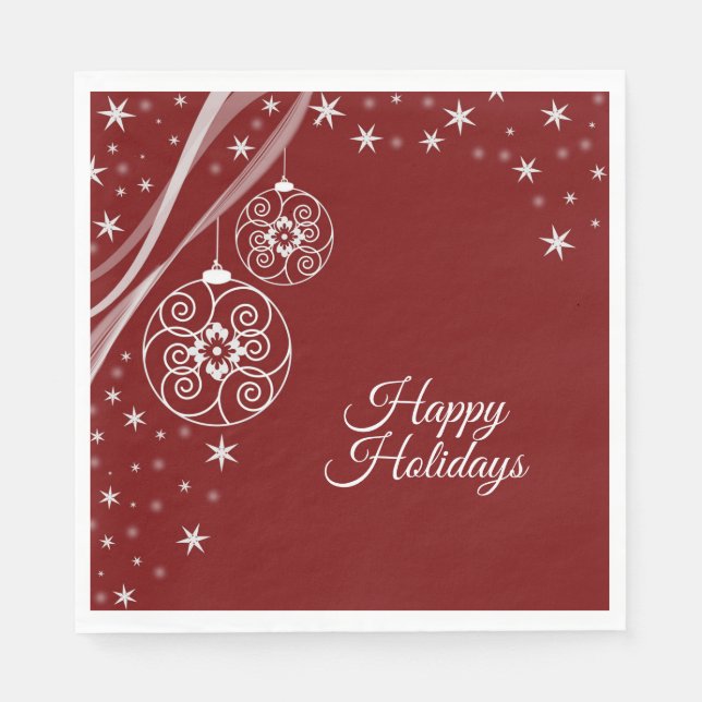 Serviette En Papier Christmas Party White Ornaments Stars Red Elegant (Devant)