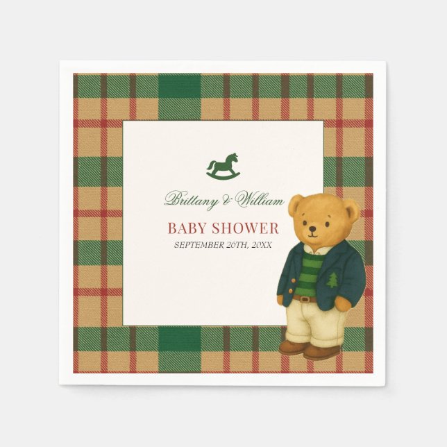Serviette En Papier Christmas Plaid Preppy Bear Baby Shower  (Devant)