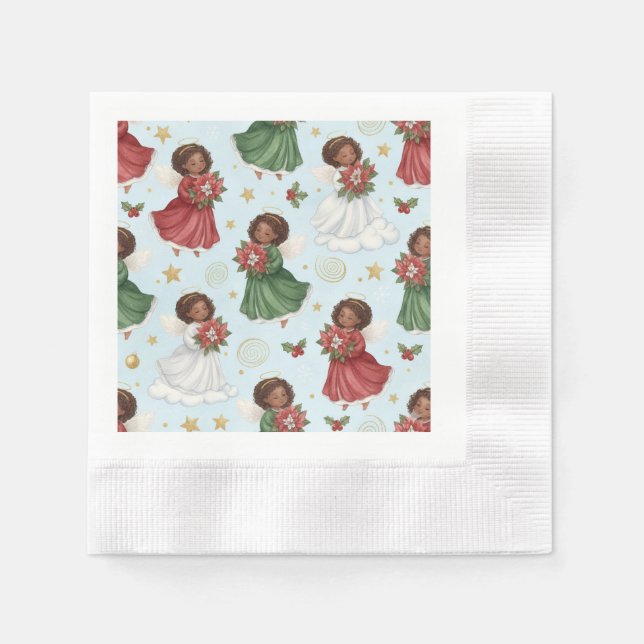 Serviette En Papier Christmas Poinsettia Angels (Devant)