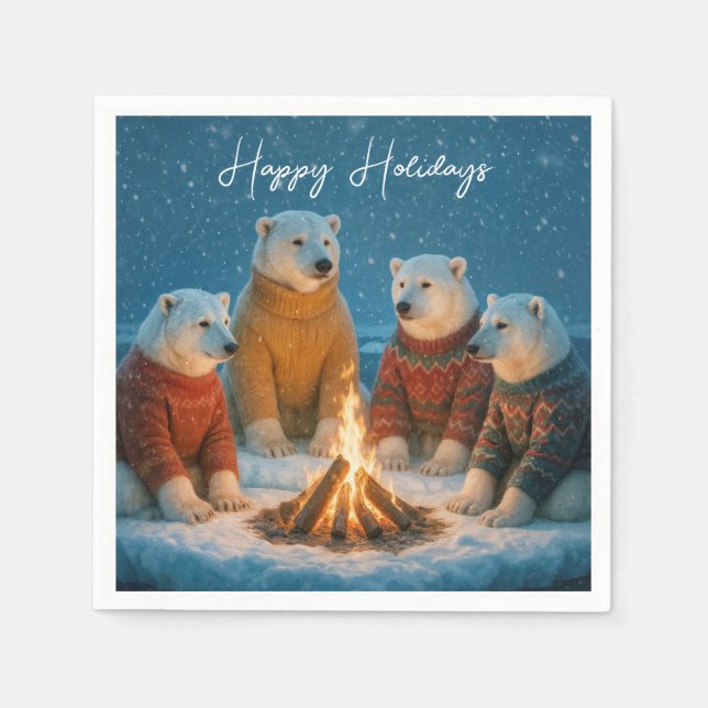 Serviette En Papier Christmas Polar Bears Around a Bonfire (Devant)