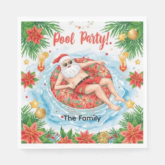Serviette En Papier Christmas Pool Party with Santa Claus  (Devant)