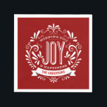 SERVIETTE EN PAPIER CHRISTMAS RED HOLIDAY JOY CHALKBOARD PERSONNALISÉ<br><div class="desc">VOUS SOUHAITEZ JOIE : Décor de Noël blanc et blanc rétro, vintage et brillant, style tableau blanc, avec typographie décorative rouge et blanc, et tourbillons fantaisie. Personnalisez-le avec votre nom ou votre texte personnalisé. Cliquez sur Customiser pour modifier la couleur de l'arrière - plan. Peut être utilisé pour des vacances...</div>