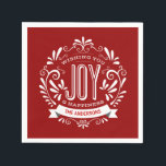 SERVIETTE EN PAPIER CHRISTMAS RED HOLIDAY JOY CHALKBOARD PERSONNALISÉ<br><div class="desc">VOUS SOUHAITEZ JOIE : Décor de Noël blanc et blanc rétro, vintage et brillant, style tableau blanc, avec typographie décorative rouge et blanc, et tourbillons fantaisie. Personnalisez-le avec votre nom ou votre texte personnalisé. Cliquez sur Customiser pour modifier la couleur de l'arrière - plan. Peut être utilisé pour des vacances...</div>