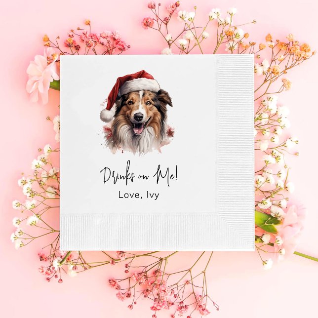 Serviette En Papier Christmas Rough Collie Chien Boit Sur Moi (Créateur téléchargé)