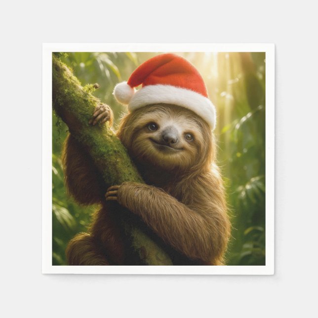 Serviette En Papier Christmas Sloth Wearing a Santa Hat (Devant)