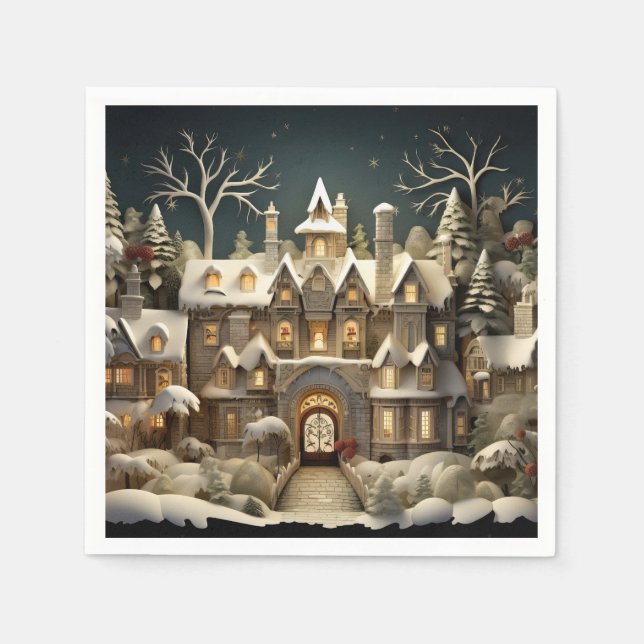 Serviette En Papier Christmas Snowy Manor Storybook Wonderland (Devant)