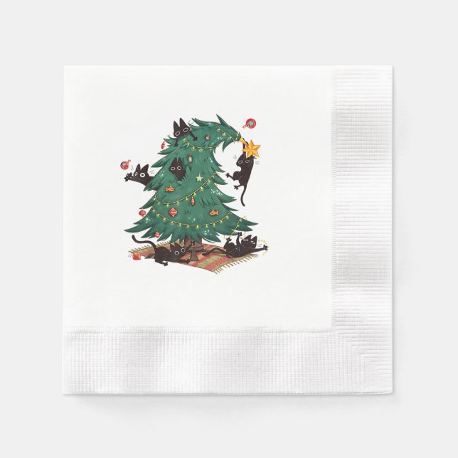 Serviette En Papier Christmas Tree and Cat Cute Christmas Cat Lover (Devant)