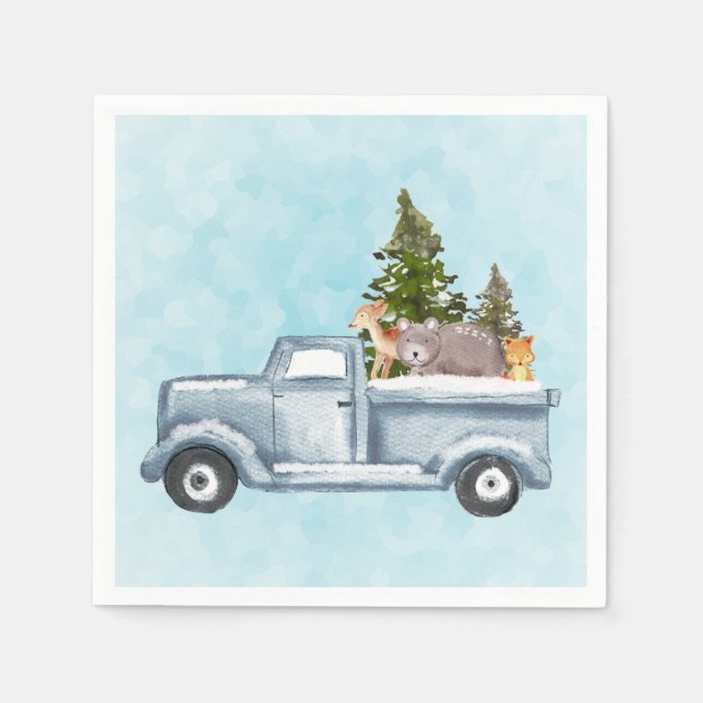 Serviette En Papier Christmas Truck Carrying Trees & Animals (Devant)