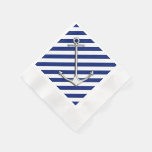 Serviette En Papier Chrome Anchor on Navy Stripes