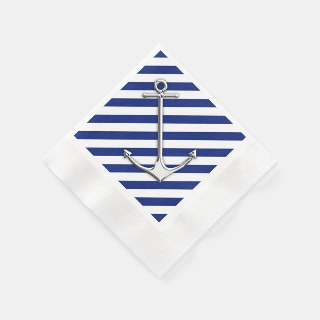 Serviette En Papier Chrome Anchor on Navy Stripes (Coin)