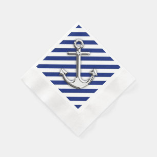 Serviette En Papier Chrome Anchor on Navy Stripes