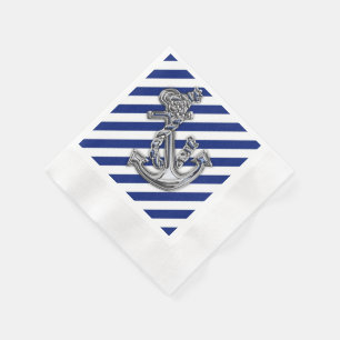 Serviette En Papier Chrome Anchor on Navy Stripes
