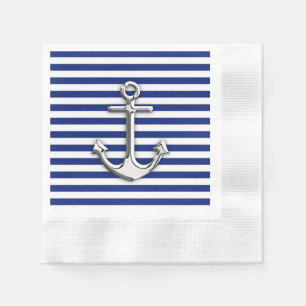 Serviette En Papier Chrome Anchor on Navy Stripes